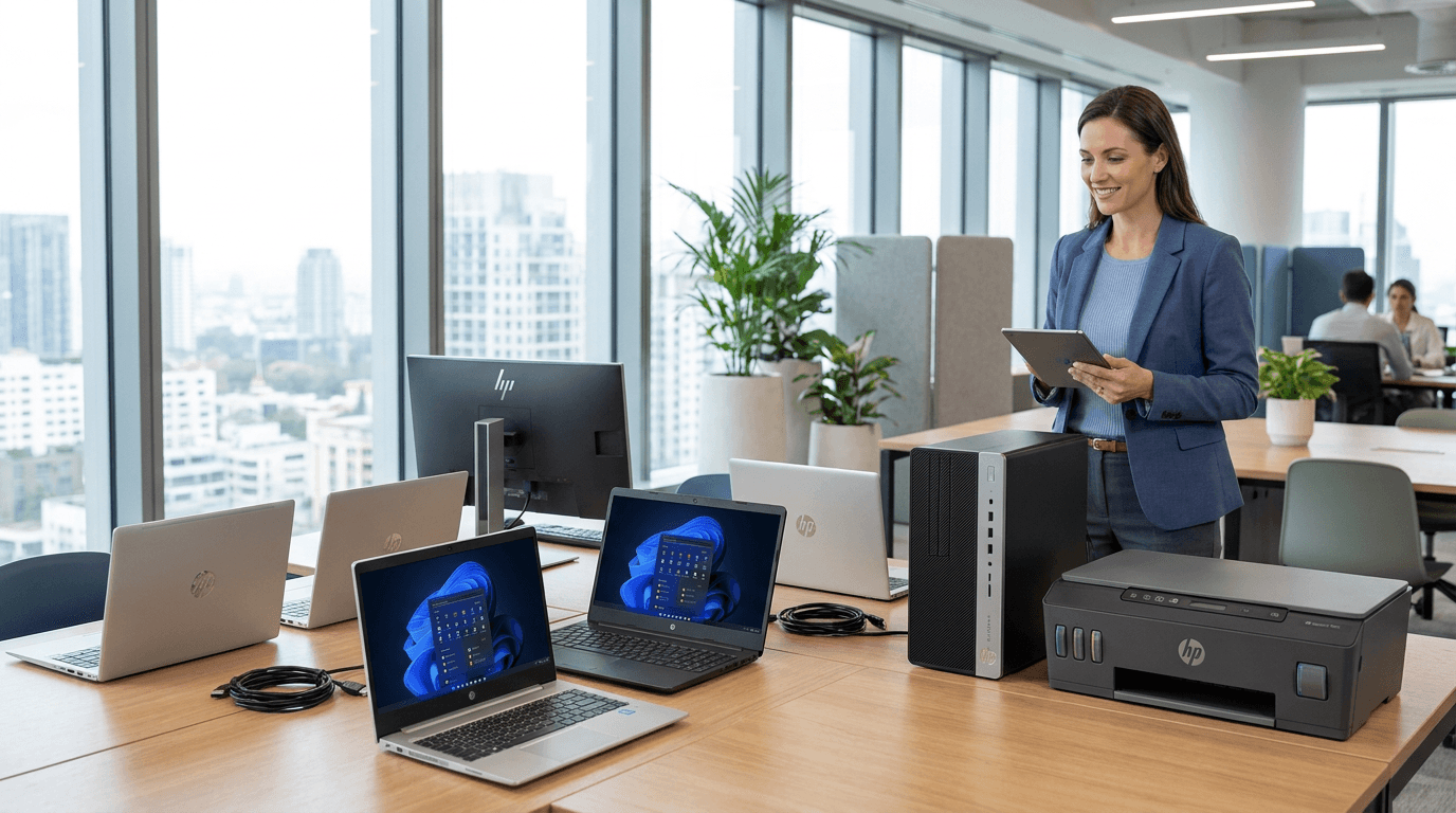 Notebooks, desktop, monitor e impressora HP gerenciados em um único provedor
